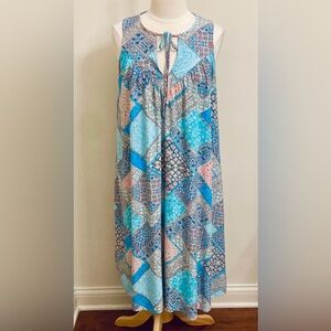 Gap Aqua Turquoise Orange Patchwork SZ M Coastal Chic Hippie Boho Sundress Dress